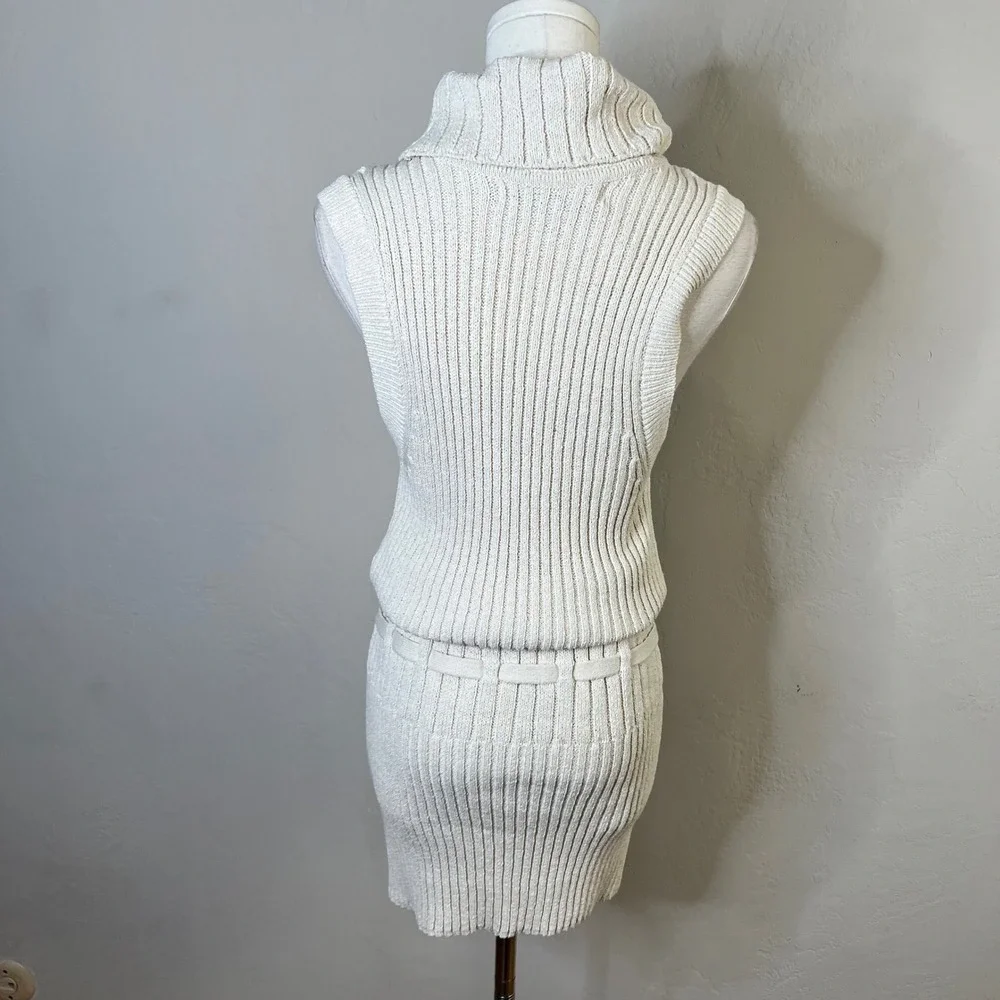 Free People Beach Silvia Cream Knit‎ Sleeveless Turtleneck Mini Dress Large NWT